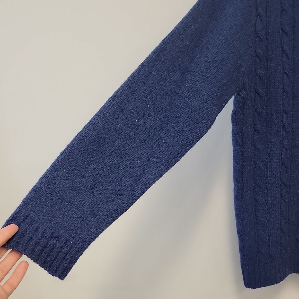 Line Of Trade The Mariner Sweater Blue Shetland Wool Cable Knit Crewneck Size M - Picture 4 of 11